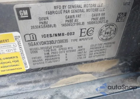 2013 Buick Enclave Premium из США, поврежденный, VIN 5GAKVDKD3DJ138635